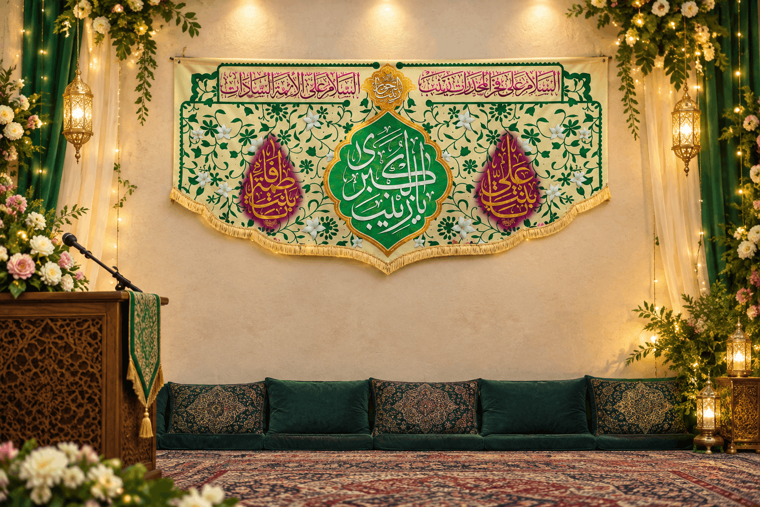 پرچم ولادتی حضرت زینب (س) طرح سه اسم